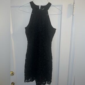 Lulu's Black Floral Lace Backless Dress size Small sleeveless